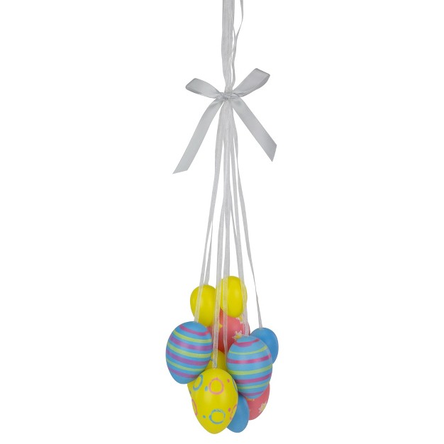 Floral Striped Spring Easter Egg Cluster Hanging Decoration White yellow