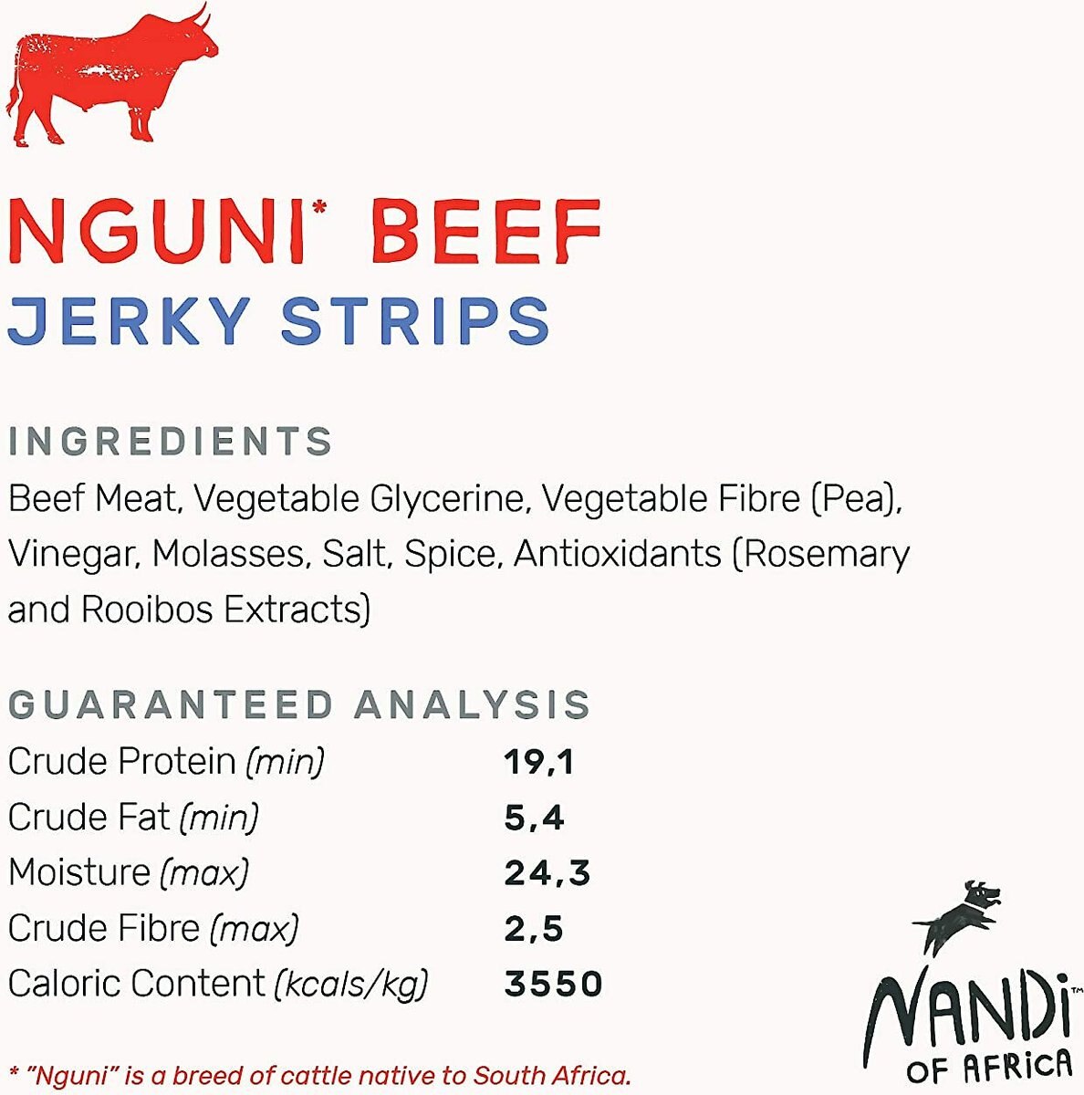 Nandi Nguni Beef Jerky Strips Dog Treats， 5.3-oz bag