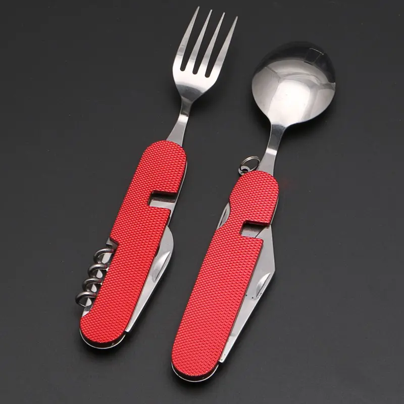 6 In 1 Travel Tableware Kit Picnic Hiking Travel Tools Camping Cutlery Stainless Steel Folding Pocket Spoon Fork Knife