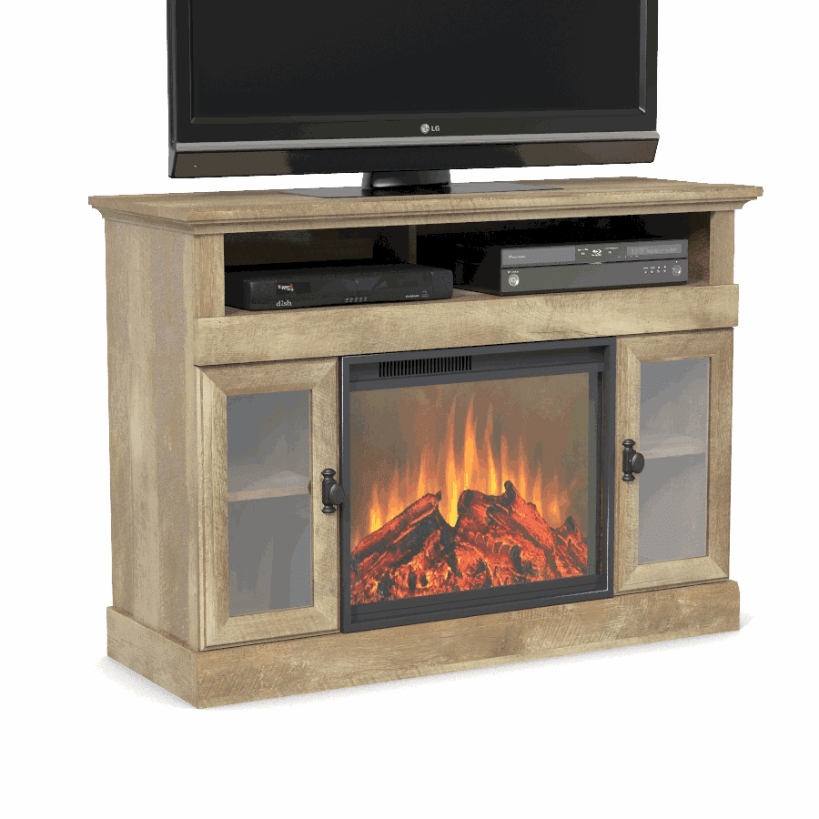 Better Homes & Gardens Crossmill Fireplace Media Console, for TVs up to 60, Weathered Pine Finish