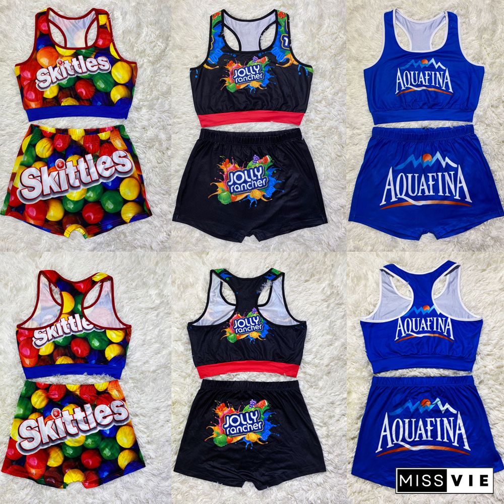 Cute Gushers Snickers Skittle Bodycon Shorts 2 Pieces