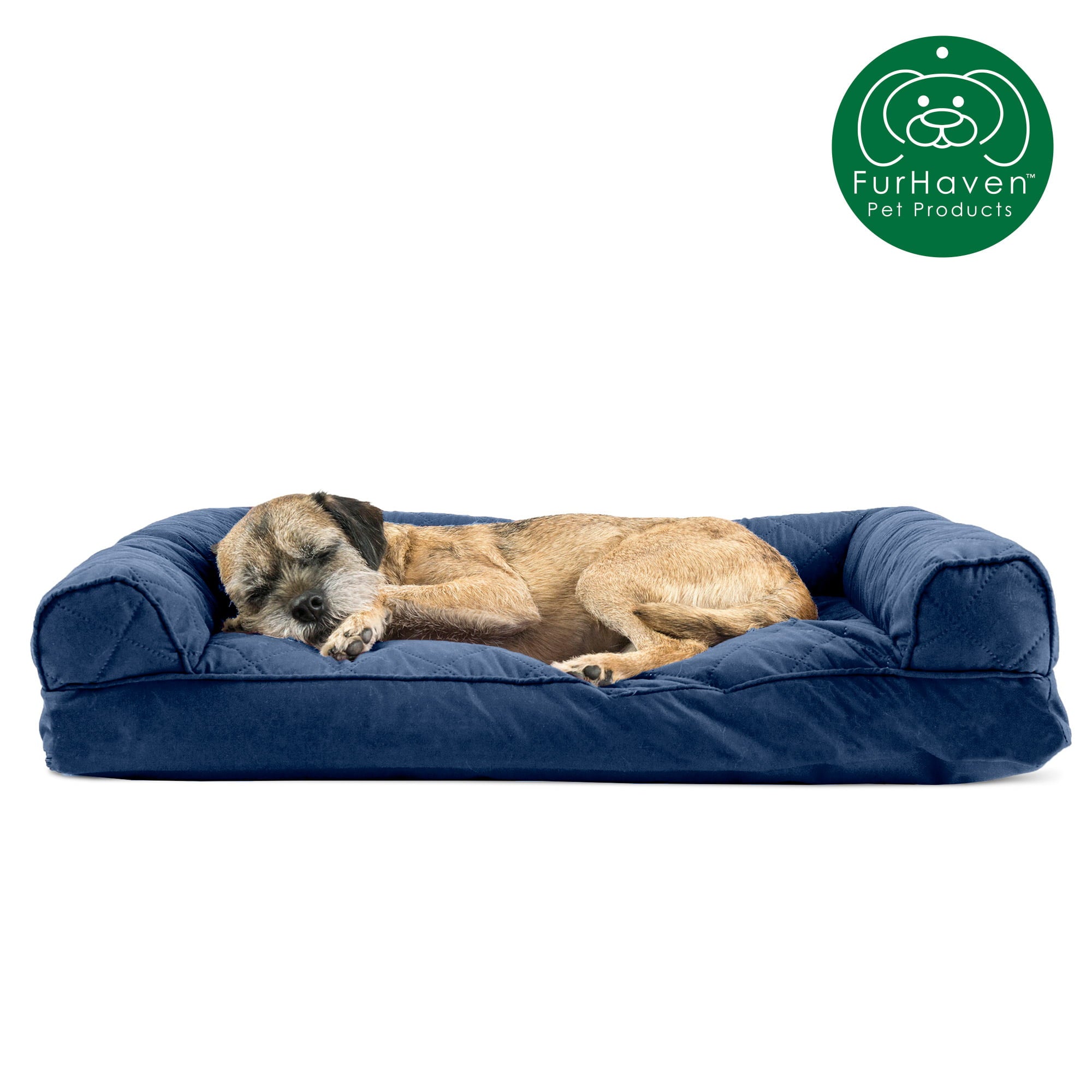 FurHaven | Quilted Pillow Sofa Pet Bed for Dogs & Cats, Navy, Medium