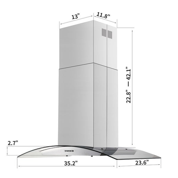 36 in. 700 CFM Ducted Island Range Hood in Silverl with 4 LED Lights