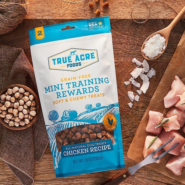 True Acre Foods Chicken Recipe Mini-Training Rewards Grain-Free Soft and Chewy Dog Treats