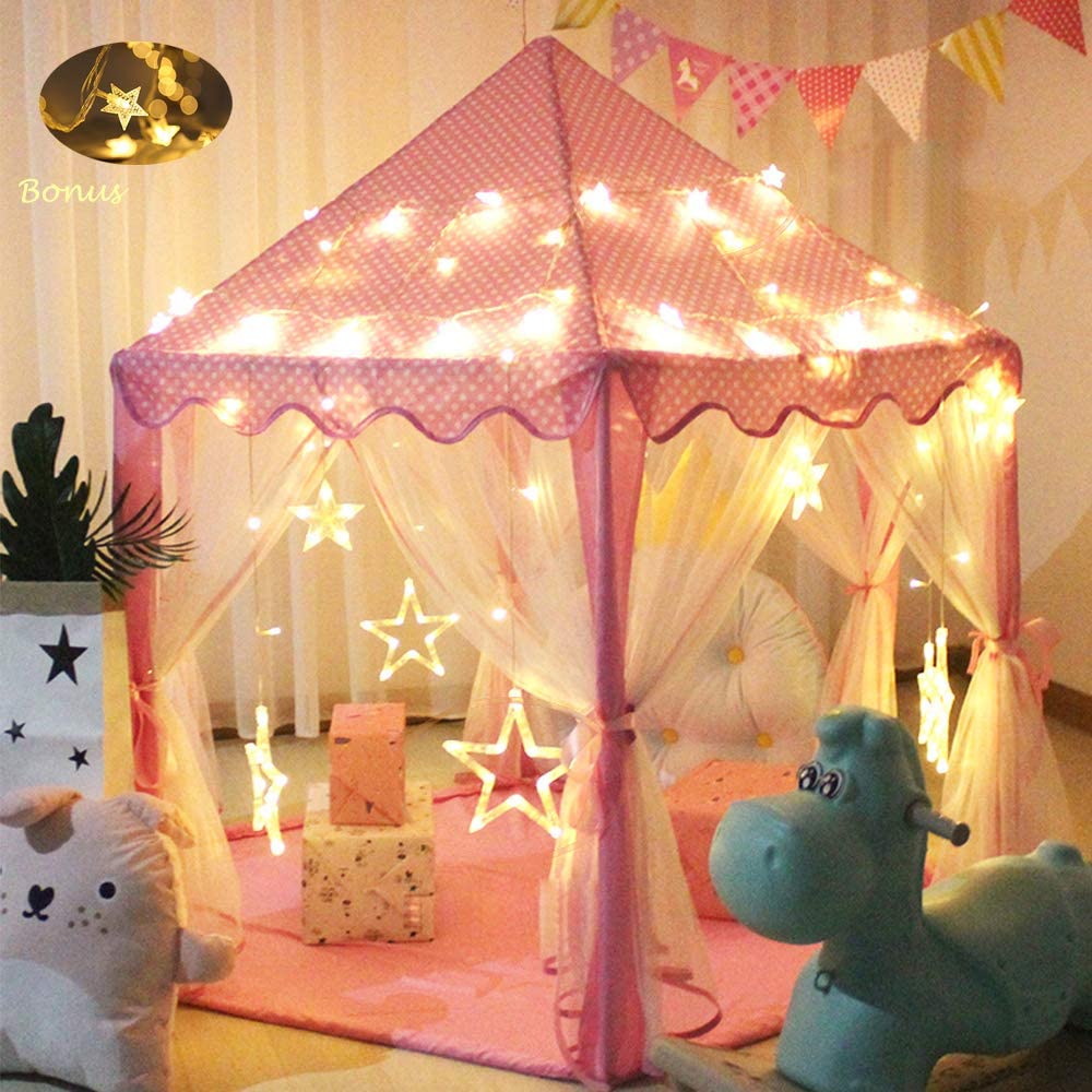 Artrylin Princess Castle Tent for Girls Fairy Play Tents for Kids Hexagon Playhouse Toys for Children or Toddlers Indoor or Outdoor Games (Pink)