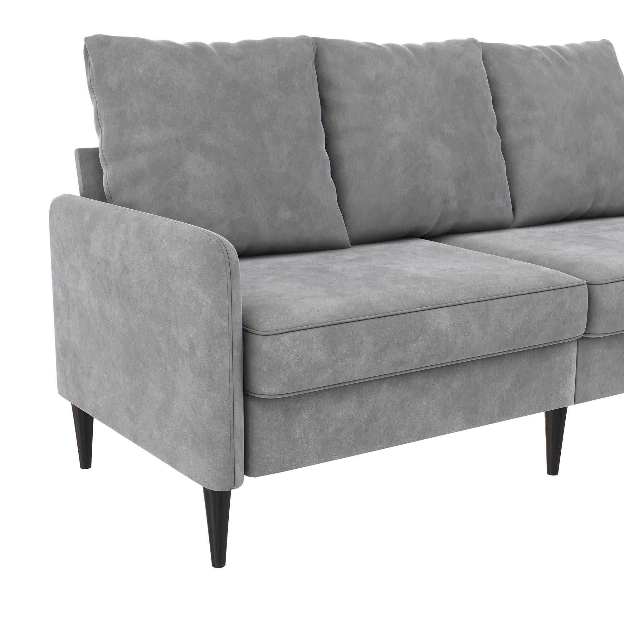 RealRooms Cassia Pillowback 3-Seater Velvet Sofa, Detachable Pillow, Light Gray