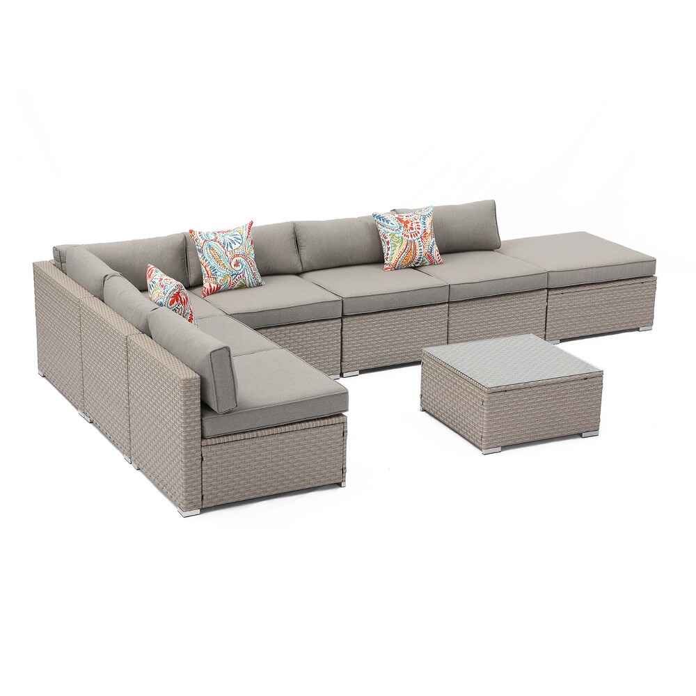 COSIEST 8 Piece Outdoor Patio Wicker Sectional Sofa Set w Coffee Table