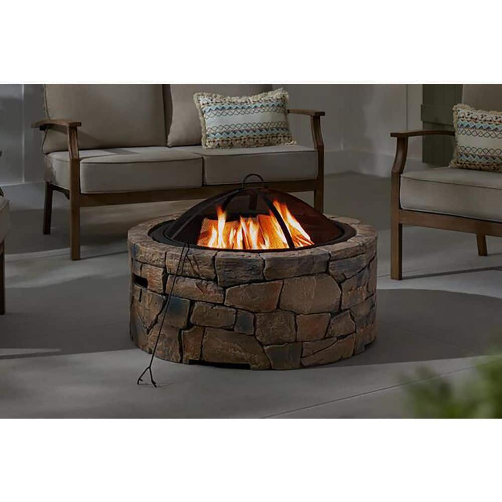 Hampton Bay 36 in. W x 20.6 in. H Round Stacked Stone Wood Burning Fire Pit FP21932