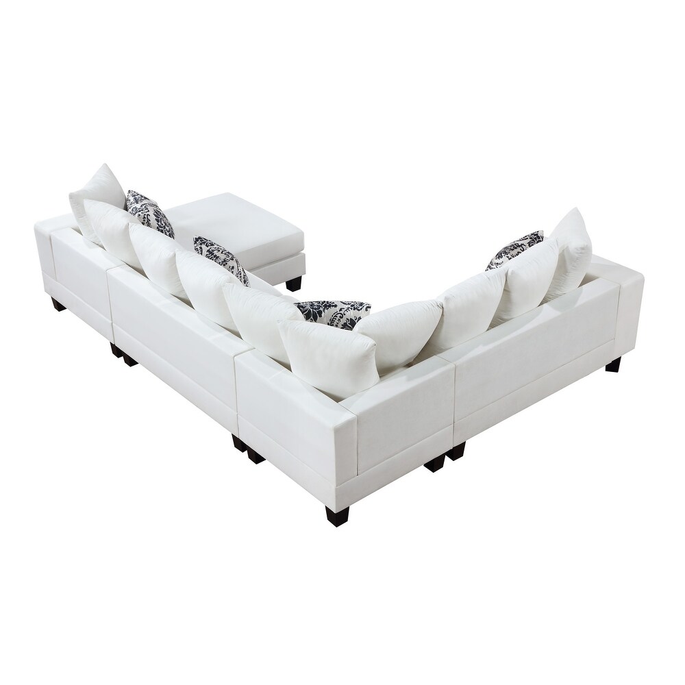 U Shape Sectional Sofa Velvet Corner Couch with Chaise Lounge and Lots of Pillows Included for Living Room