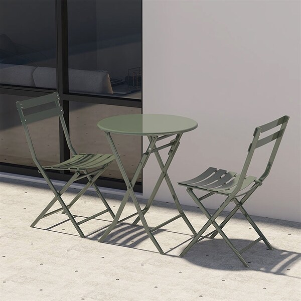 3 Piece Patio Bistro Set of Foldable Round Table and Chairs