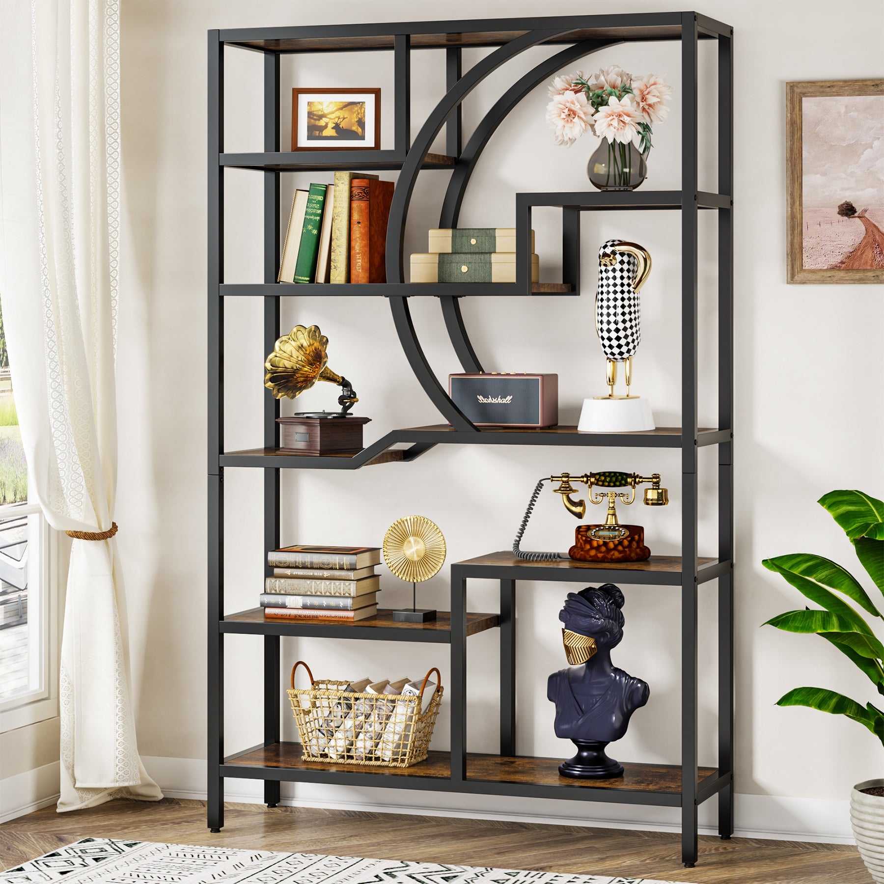 69 Tall  Bookshelf, Freestanding Etagere Bookcase Open Display Shelf