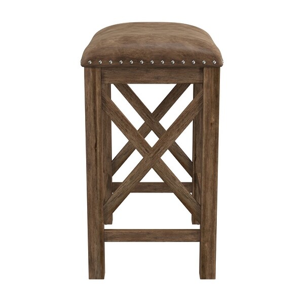 The Gray Barn Wild Hen Bench Wood Backless Counter Height Stool， Set of 2， Antique Brown Walnut