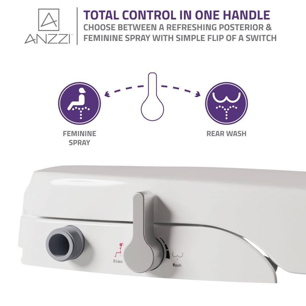 ANZZI Hal Non-Electric Soft Close Bidet Seat for Elongated Toilets with Dual Nozzle and Built-In Side Lever in White TL-MBSEL200WH