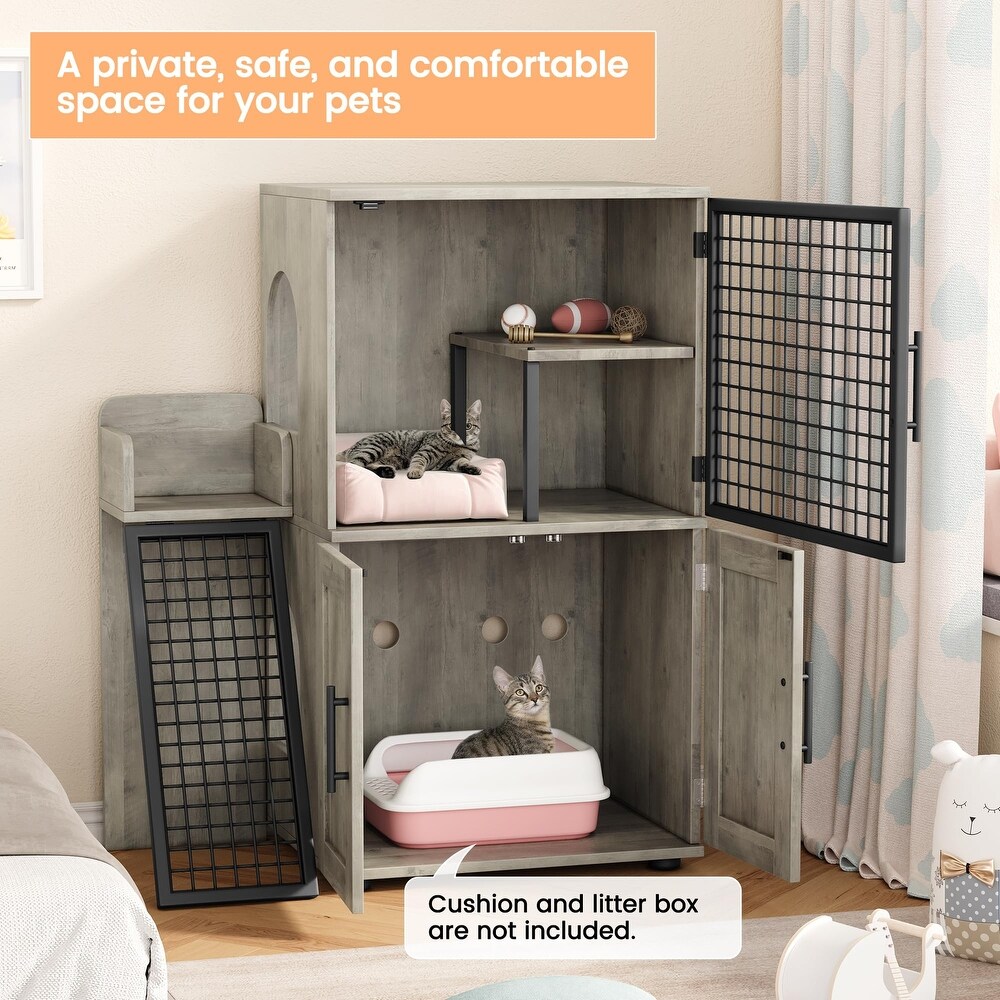 Modern Double Layer Cat Litter Box Enclosure  Hidden Cat Litter Box