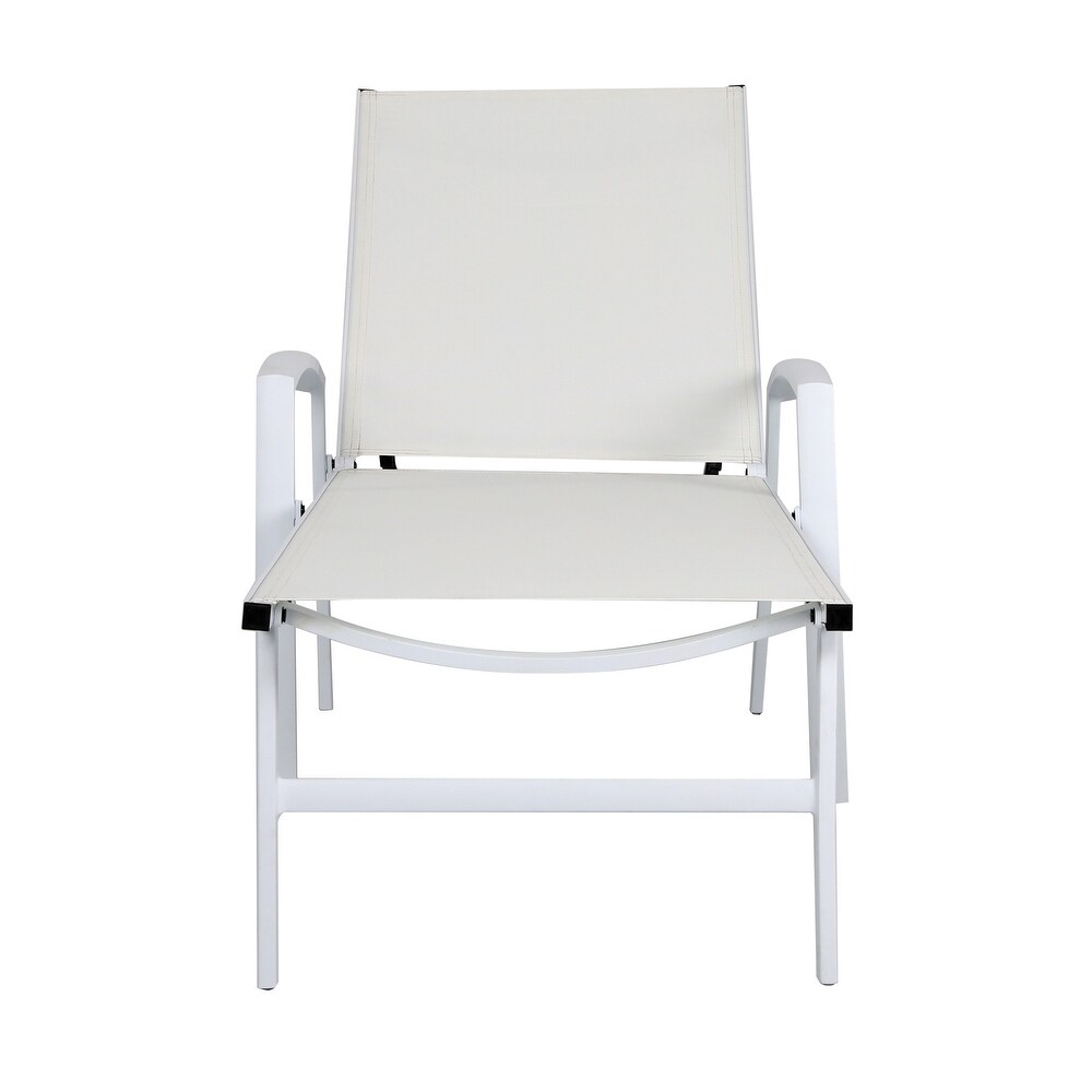 NUU GARDEN Outdoor Textilene Cape Coral Mesh Single Chaise Lounge in White/Grey