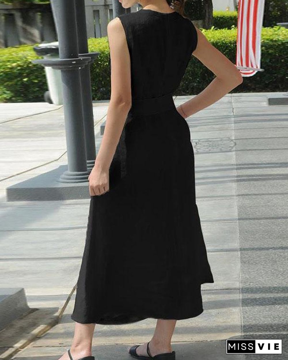 Women Casual Sleeveless V-neck Evening Maxi Dress