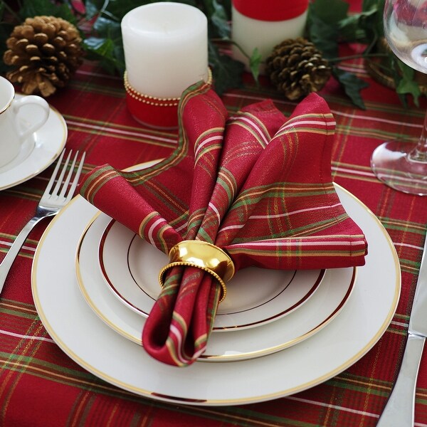 Elrene Shimmering Plaid Holiday Christmas Set of 4 Napkins