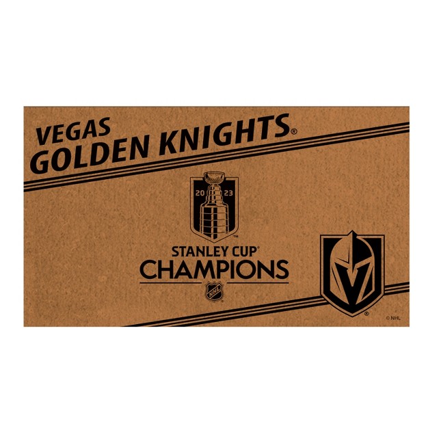 Evergreen Stanley Cup Champions 2023 Vegas Golden Knights Natural Coir Door Mat Non slip Rubber Backing