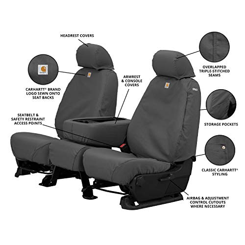 Covercraft Carhartt SeatSaver Custom First Row Seat Cover: Gravel， Duck Weave， 40/20/40 Bench Seat， 1 Pk