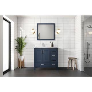 Lexora Jacques 36 in. W x 22 in. D Left Offset Navy Blue Bath Vanity and Carrara Marble Top LJ342236SEDS000L