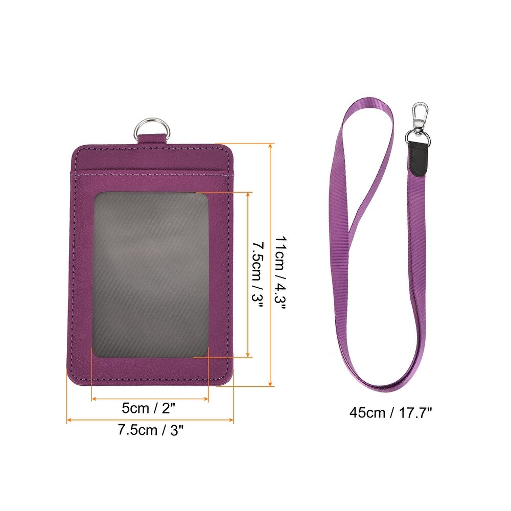 Badge Holder 11cm PU Leather ID Holder W 2 Card Slots and Neck Lanyard