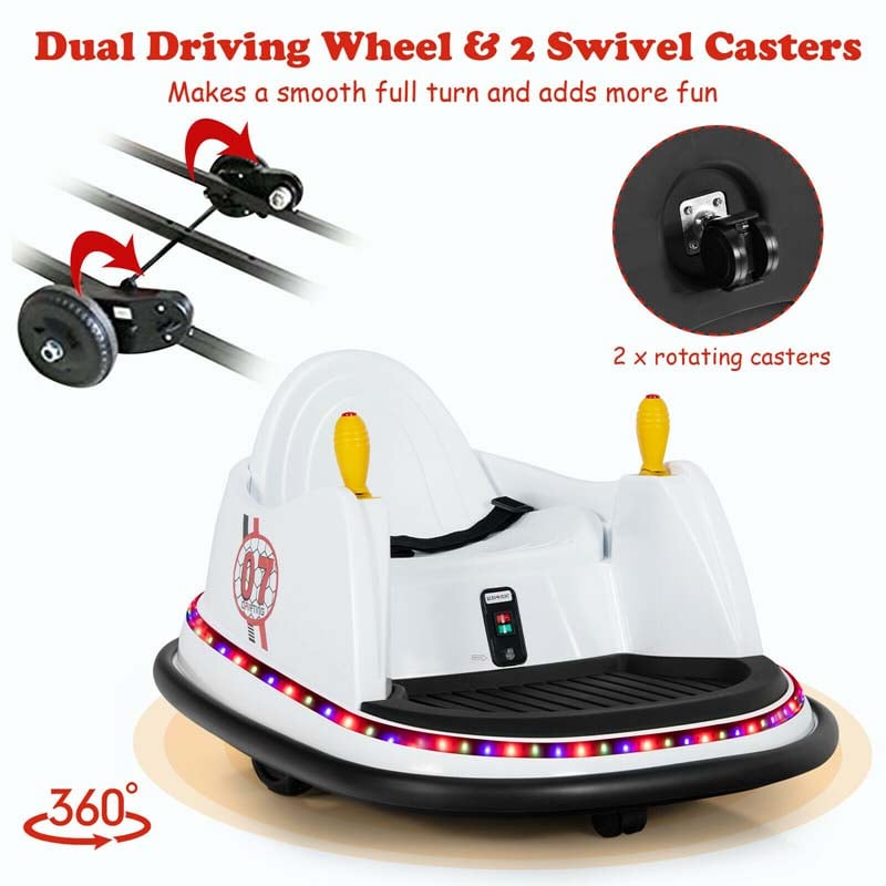 6V Kids Ride On Bumper Car 360-Degree Spin Race Toy with Dual Joysticks, Flashing LED Light, Remote Control