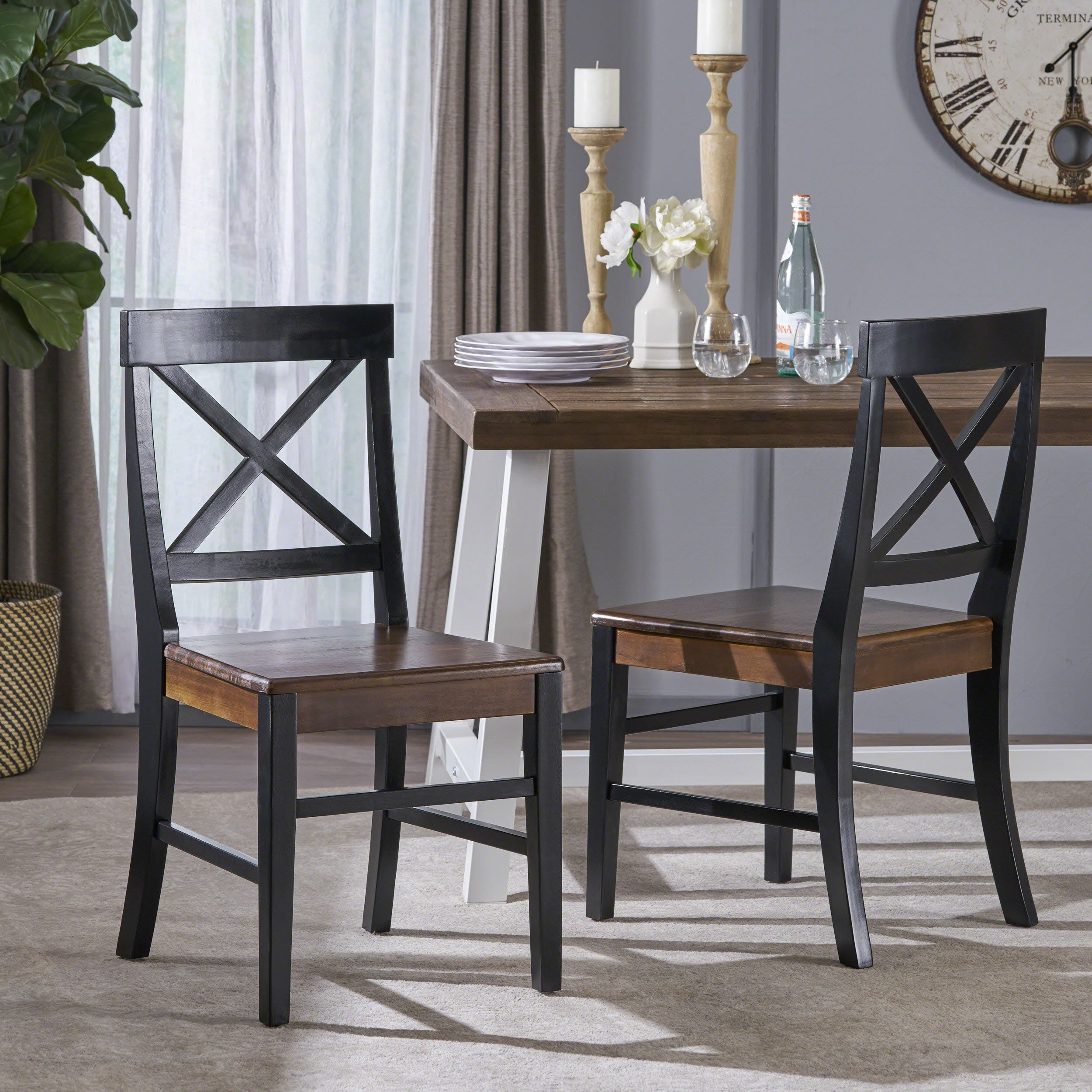 Truda Farmhouse  Acacia Wood Dining Chairs (Set of 2)