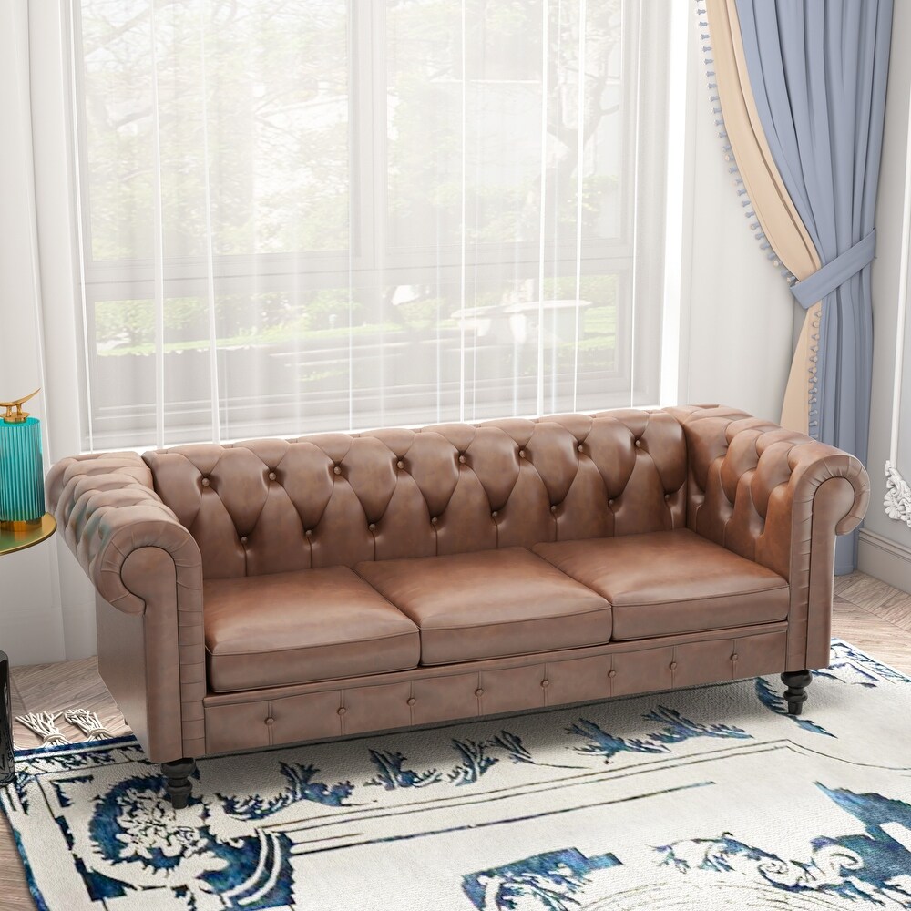 Chesterfield Tufted Cognac Brown Sofa