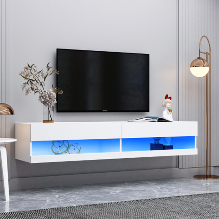 Modern White MDF benches Wall Mounted Floating TV stand with 20 Color LEDs   Modern   Entertainment Centers And Tv Stands   by HIGHLIGHT USA LLC  Houzz