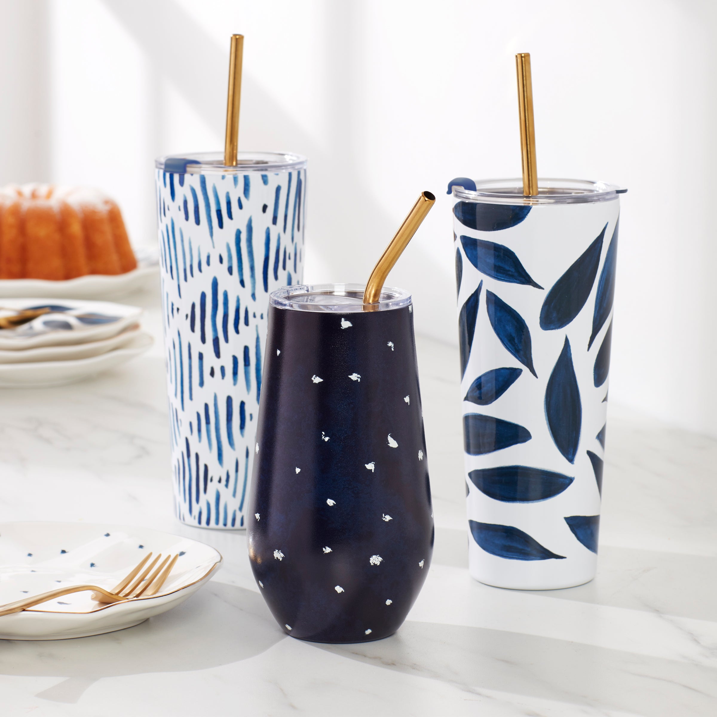 Blue Bay Ikat Stainless Steel Tumbler With Straw