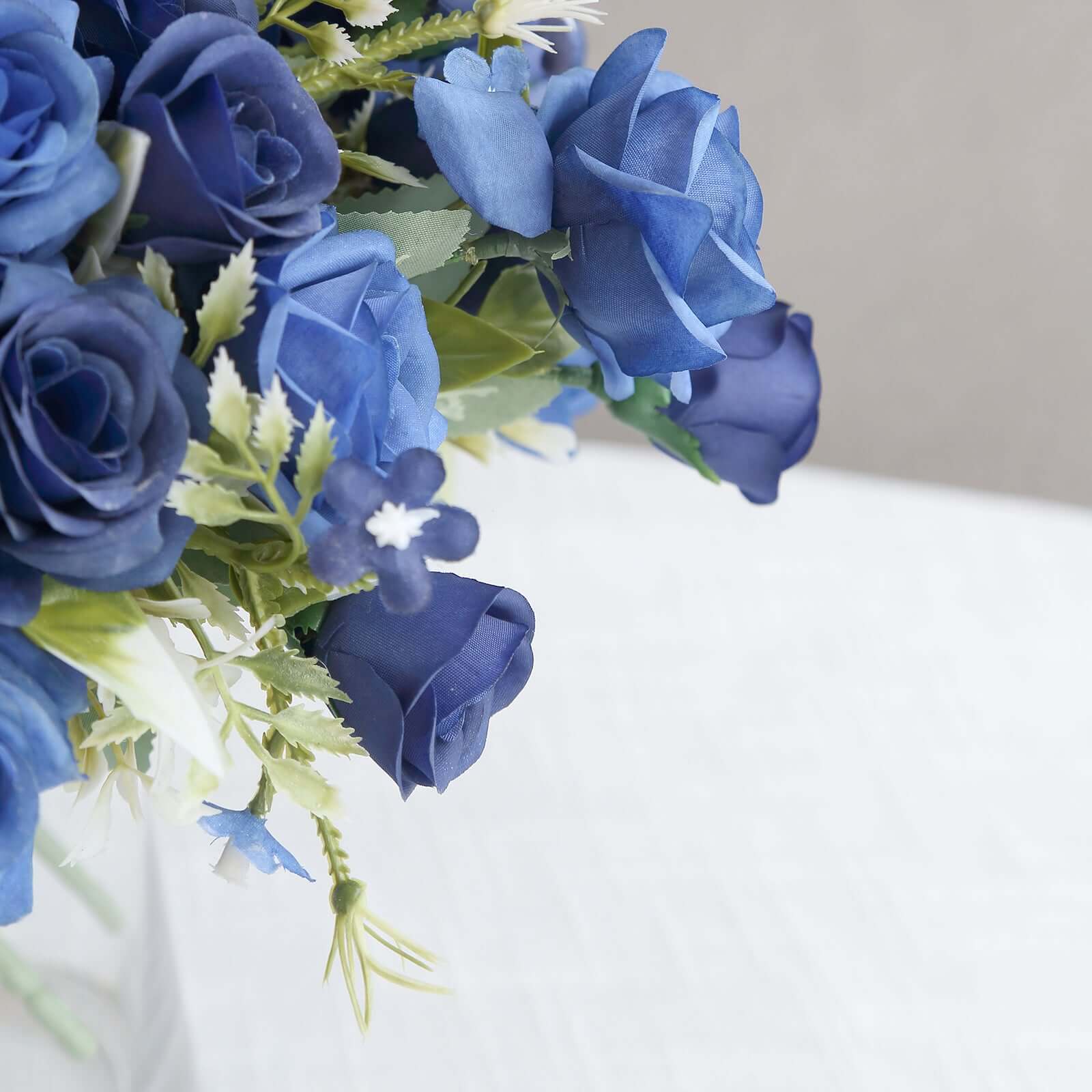 4 Bushes Navy Blue Real Touch Artificial Silk Rose Bridal Bouquet, Faux Flowers 12