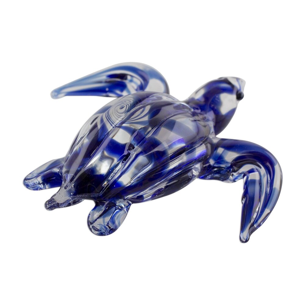 Handmade Marine Turtle In Blue Art Glass Figurine (Costa Rica)   0.6\