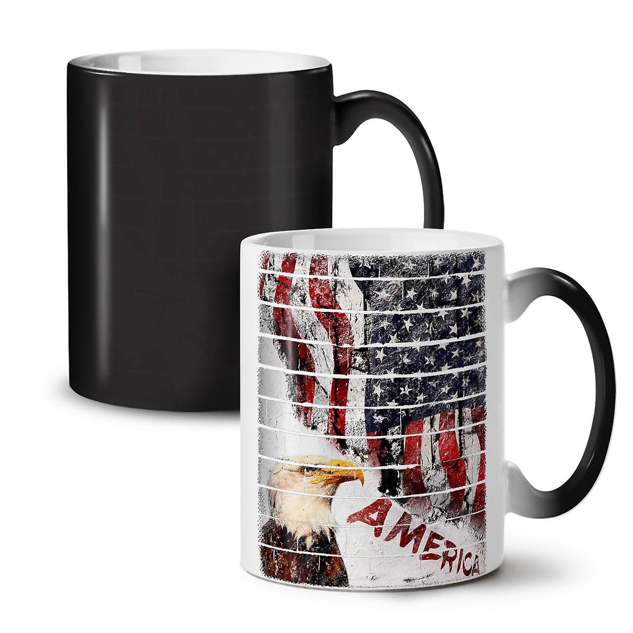 American Eagle Flag USA NEW Black Colour Changing Tea Coffee Ceramic Mug 11 oz | Wellcoda