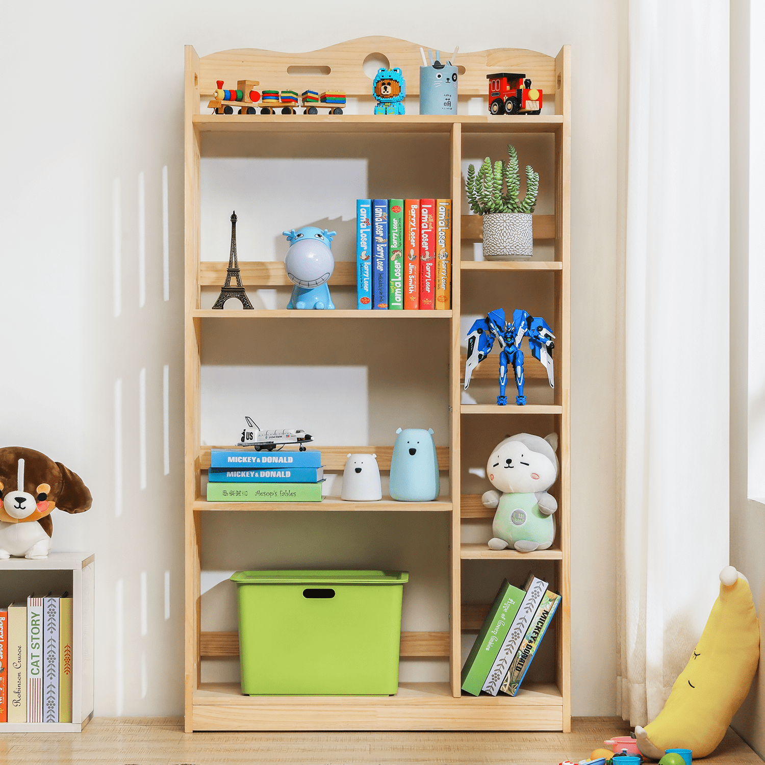 MoNiBloom Wood 5 Tiers Bookshelf, Books Toys Display Storage Bookcase, Natural, for Home