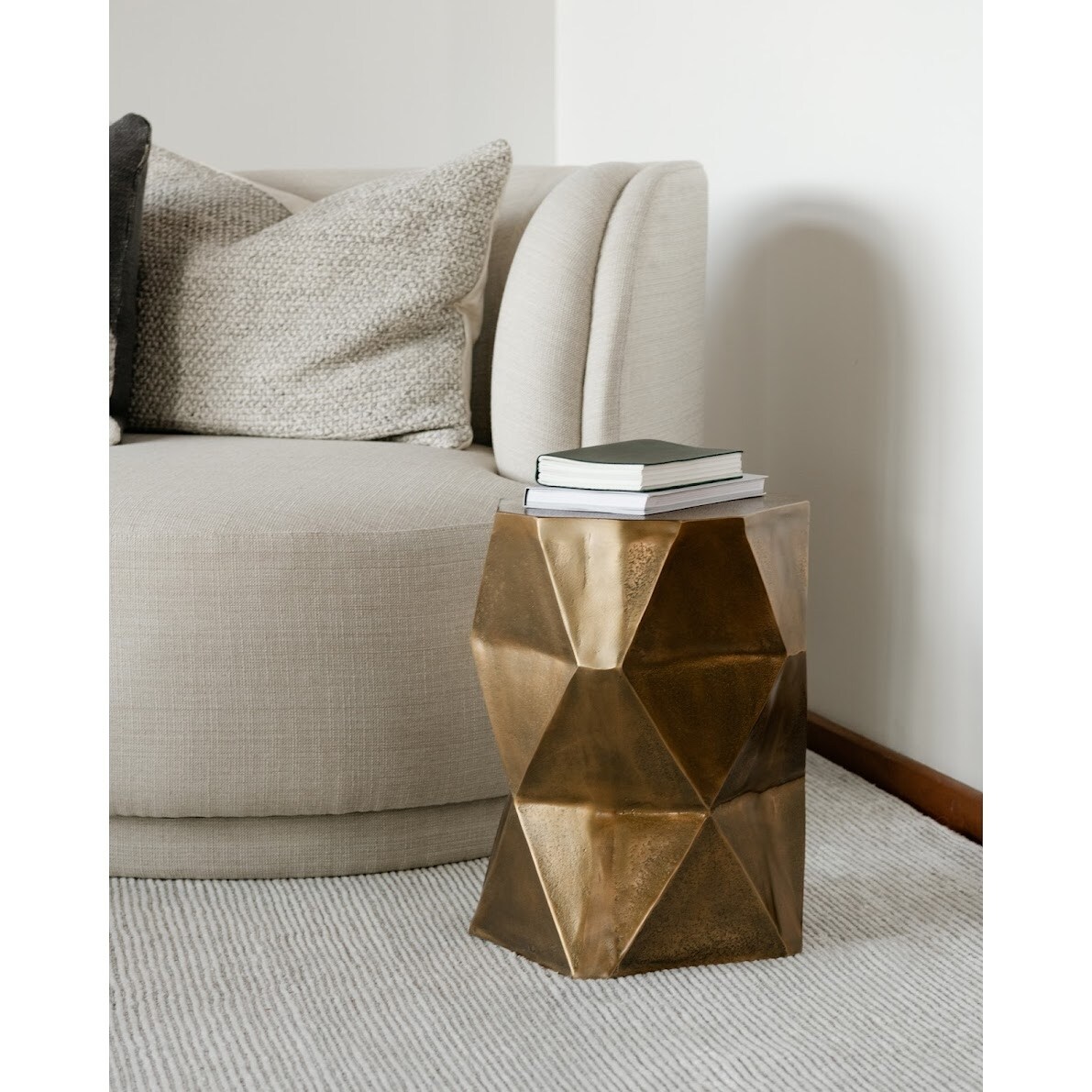 Aurelle Home Modern Brass Plated Cast Aluminum Geometric Side Table