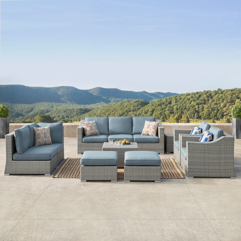 Corvus Martinka 11 piece Grey Wicker Patio Furniture Chat Set