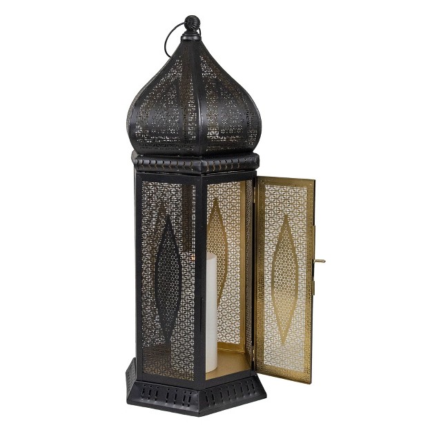 Black And Gold Moroccan Style Pillar Candle Lantern