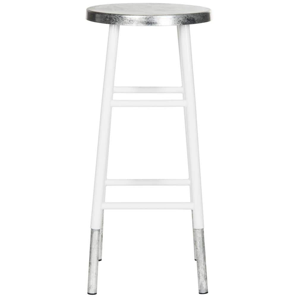 SAFAVIEH Kenzie 30 in. White/Silver Dipped Bar Stool FOX3212B