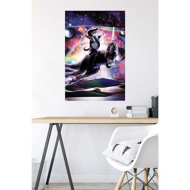 Trends International James Booker Galaxy Cat On Dinosaur Unicorn In Space Unframed Wall Poster Prints