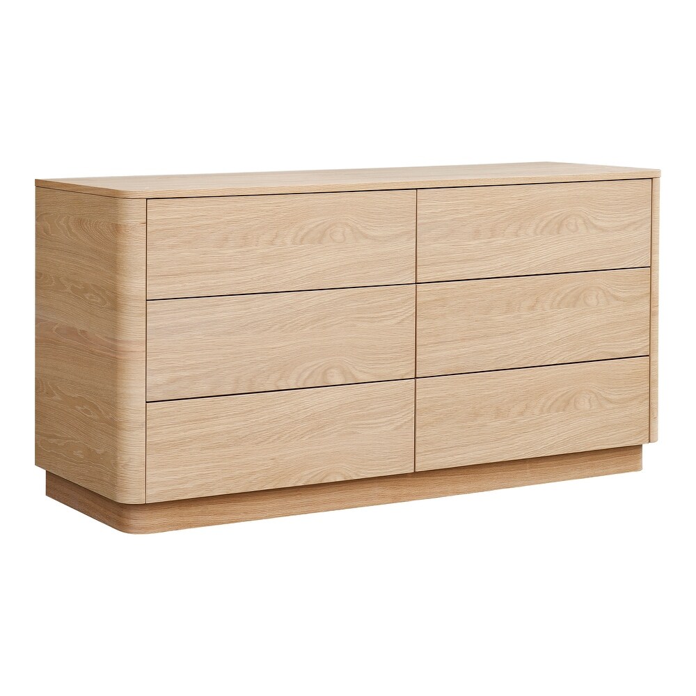 Aurelle Home Rome Modern 6 drawer Rounded Oak Nightstand