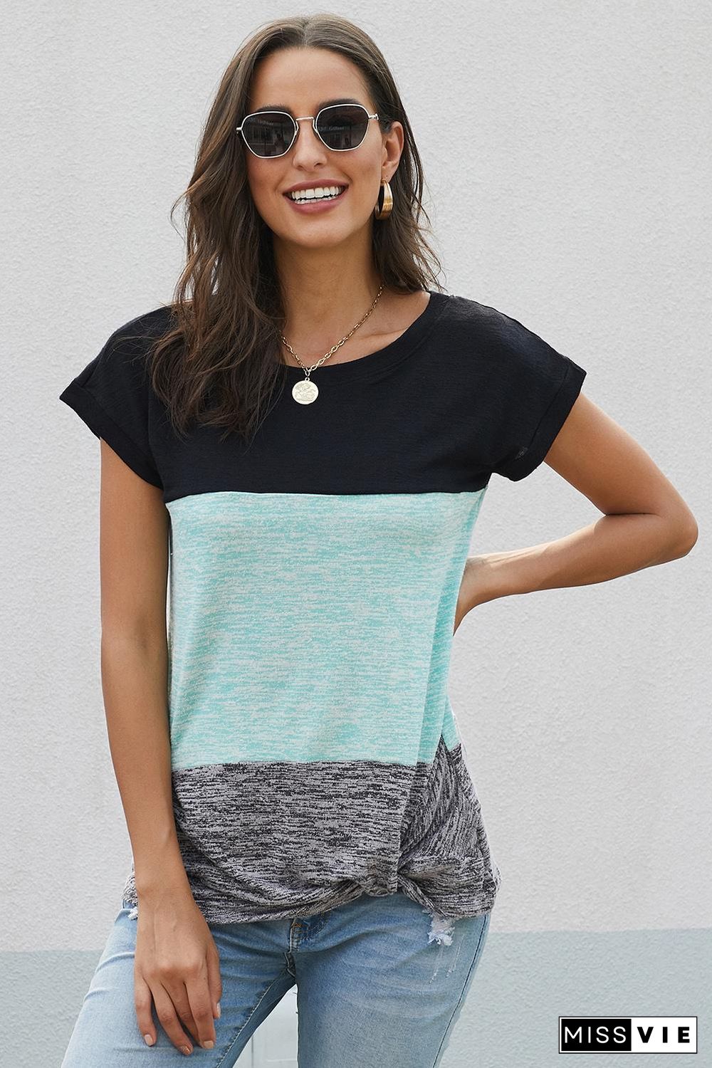 Green Color Block Twist Tee