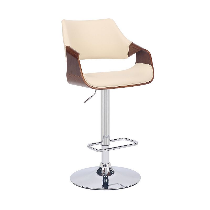 Bar Stool with Curved Leatherette Back and Seat， Cream