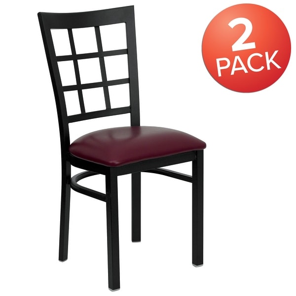 2 Pack HERCULES Series Black Window Back Metal Restaurant Chair - Burgundy Vinyl Seat