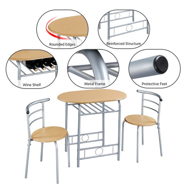 Yaheetech Round Dining Table Set For 2 With Steel Legs Storage Rack