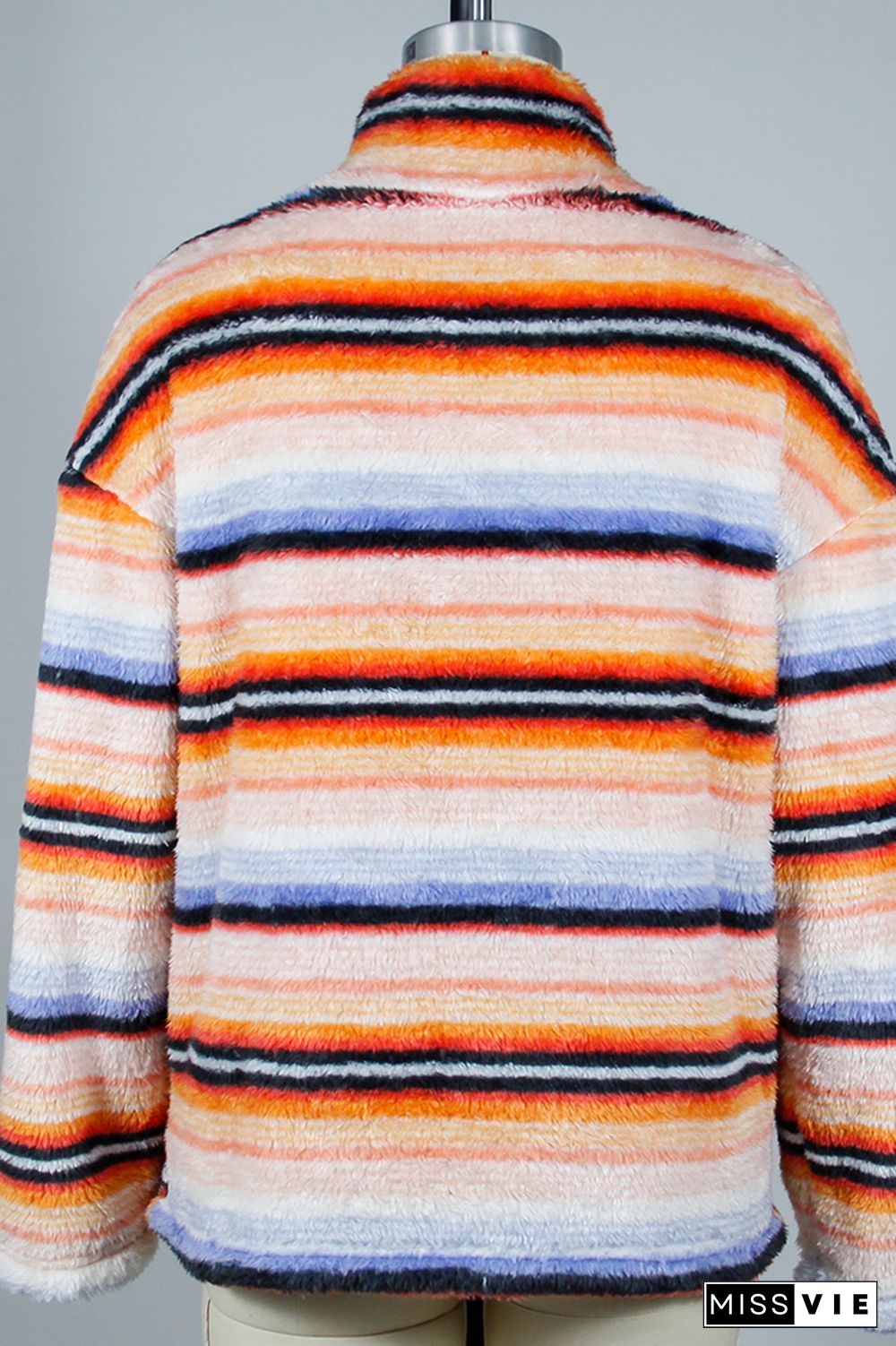 Zipper Down Colorful Striped Kangaroo Pocket Sweatshirts