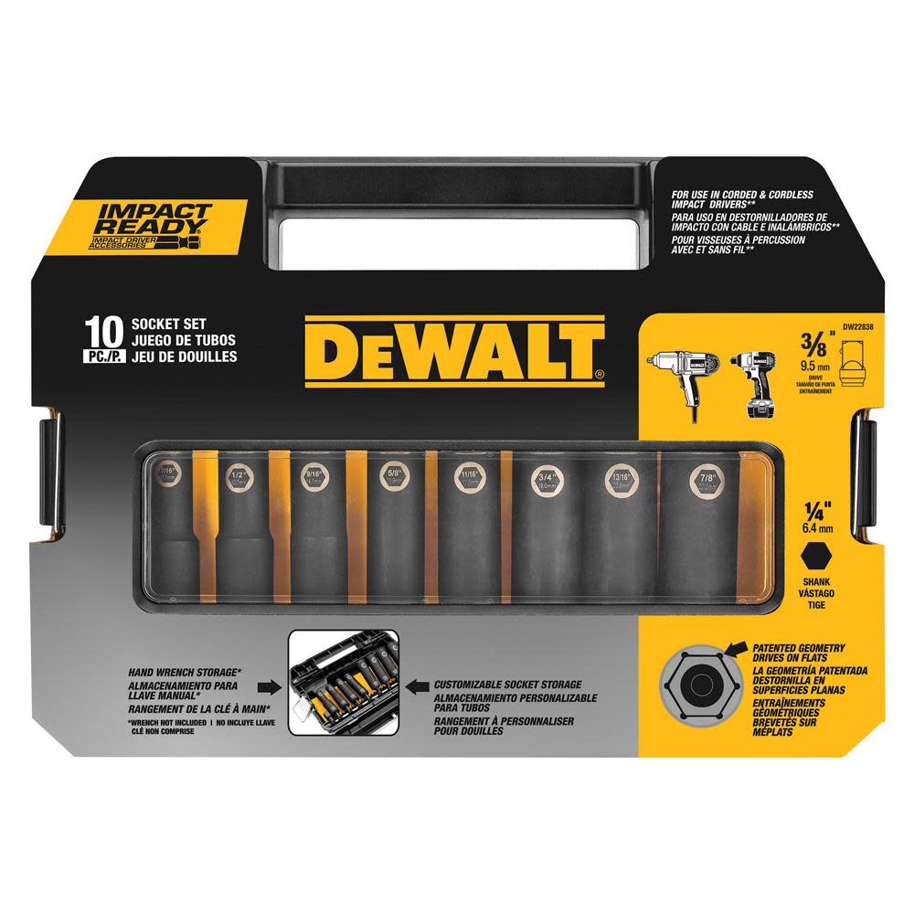 DEWALT 3/8-in 10-Piece Impact Ready Socket Set DW22838 from DEWALT