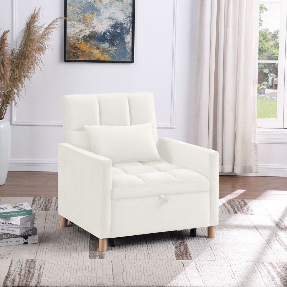 Convertible velvet Fabric Sleeper Sofa Chair Bed with Pillow