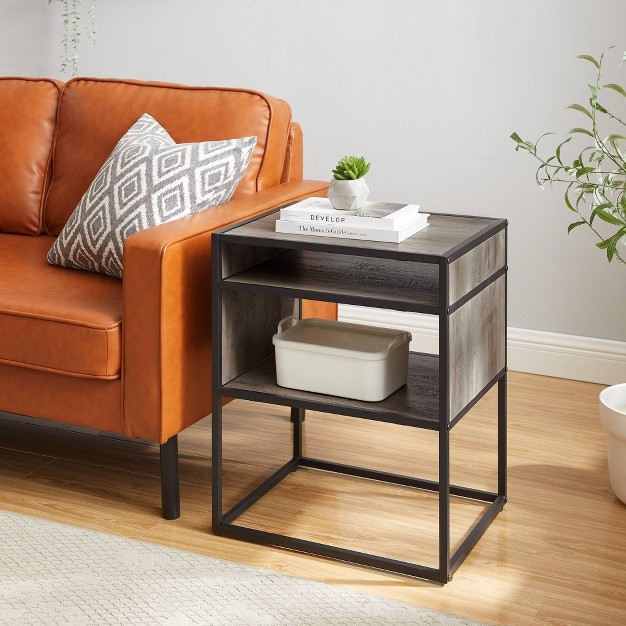 Modern Wood And Metal Side Table With Open Storage Saracina Home