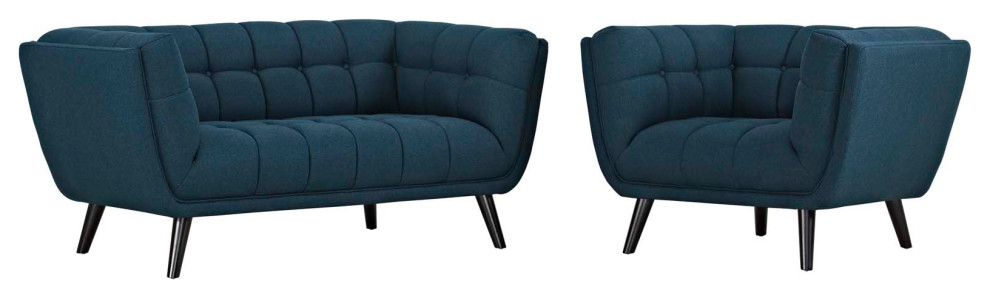 Bestow 2 Piece Upholstered Fabric Loveseat and Armchair Set   Midcentury   Living Room Furniture Sets   by PARMA HOME  Houzz