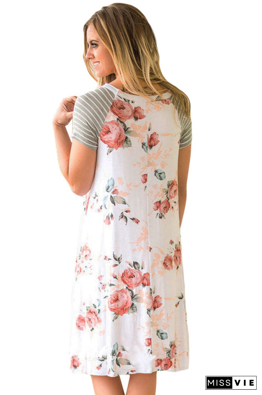 Floral Round Neck Short Sleeve Panel Dress